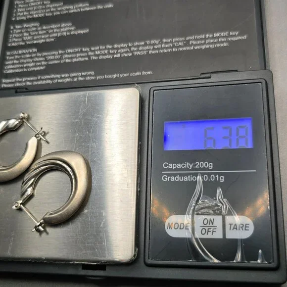 Sterling Silver 925 Hoop Earrings 1.25" Textured Ribbed Hinged Closure 6.38g - Picture 5 of 5